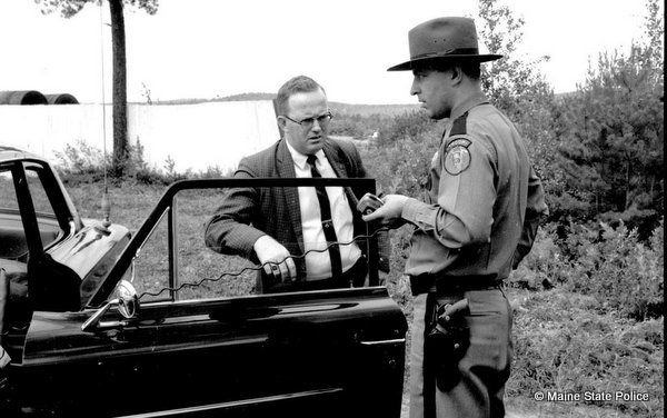 Aug 1964-Det. Russ Bruton and Trooper Blaine Jardine investigate at Oxford Plains Speedway, Maine