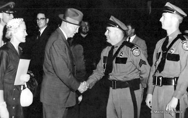 June 1955-Sgt. KenTwitchell and Tr. Bud Kneeland meet President Dwight D. Eisenhower in Skowhegan